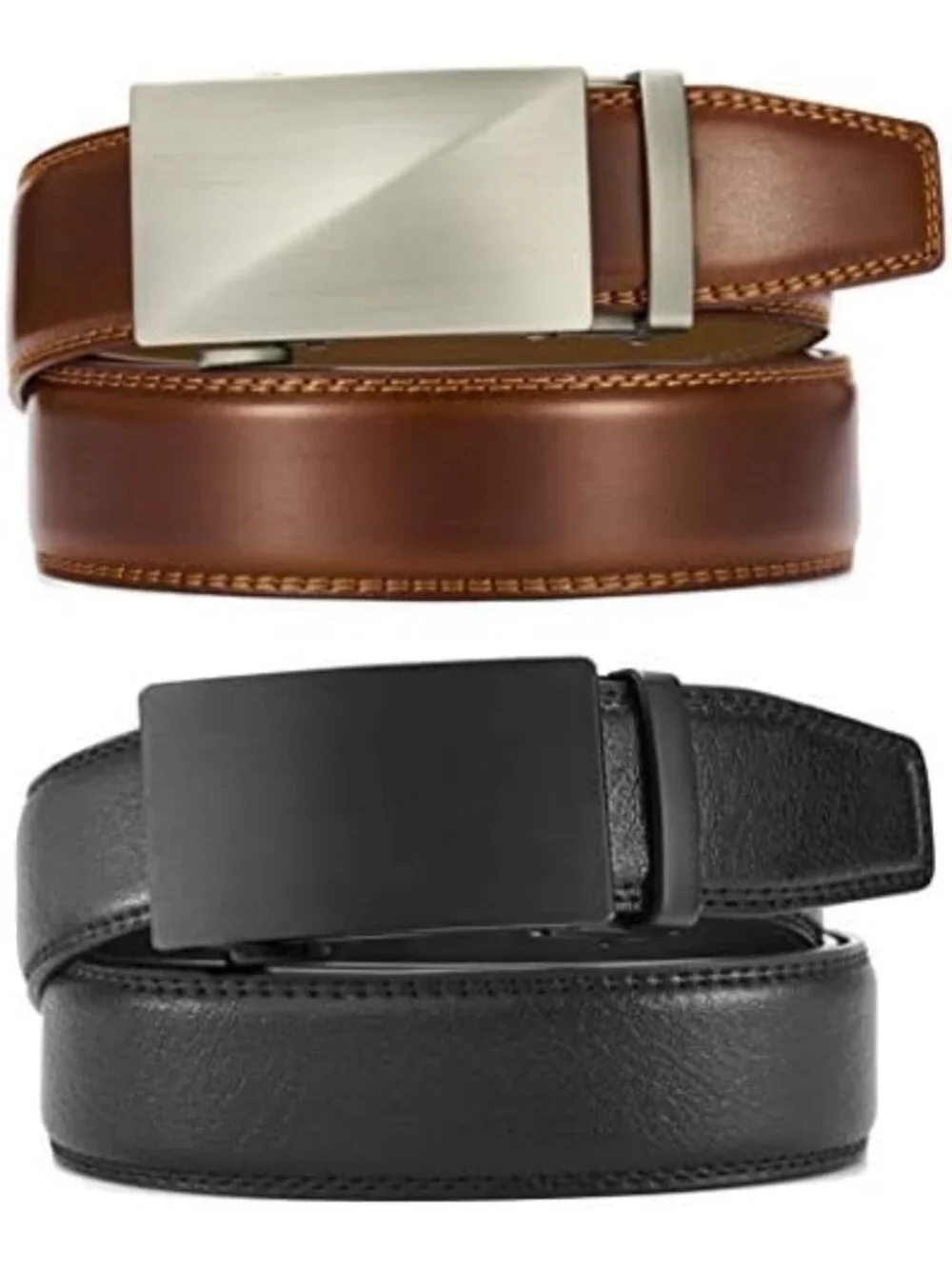 Men's Leather Ratchet Belt 2 Pack - Adjustable Fit, Stylish & Durable (35mm)